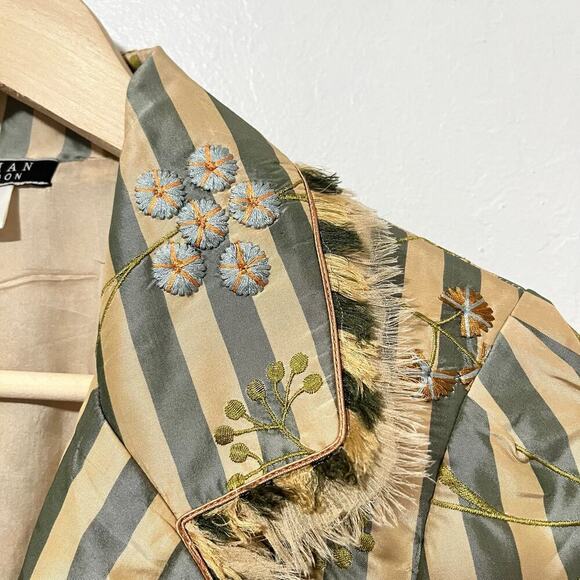 Peruvian Connection Silk Edwardian Embroidered Jacket Size 16 Striped Artsy FLAW - Picture 8 of 15
